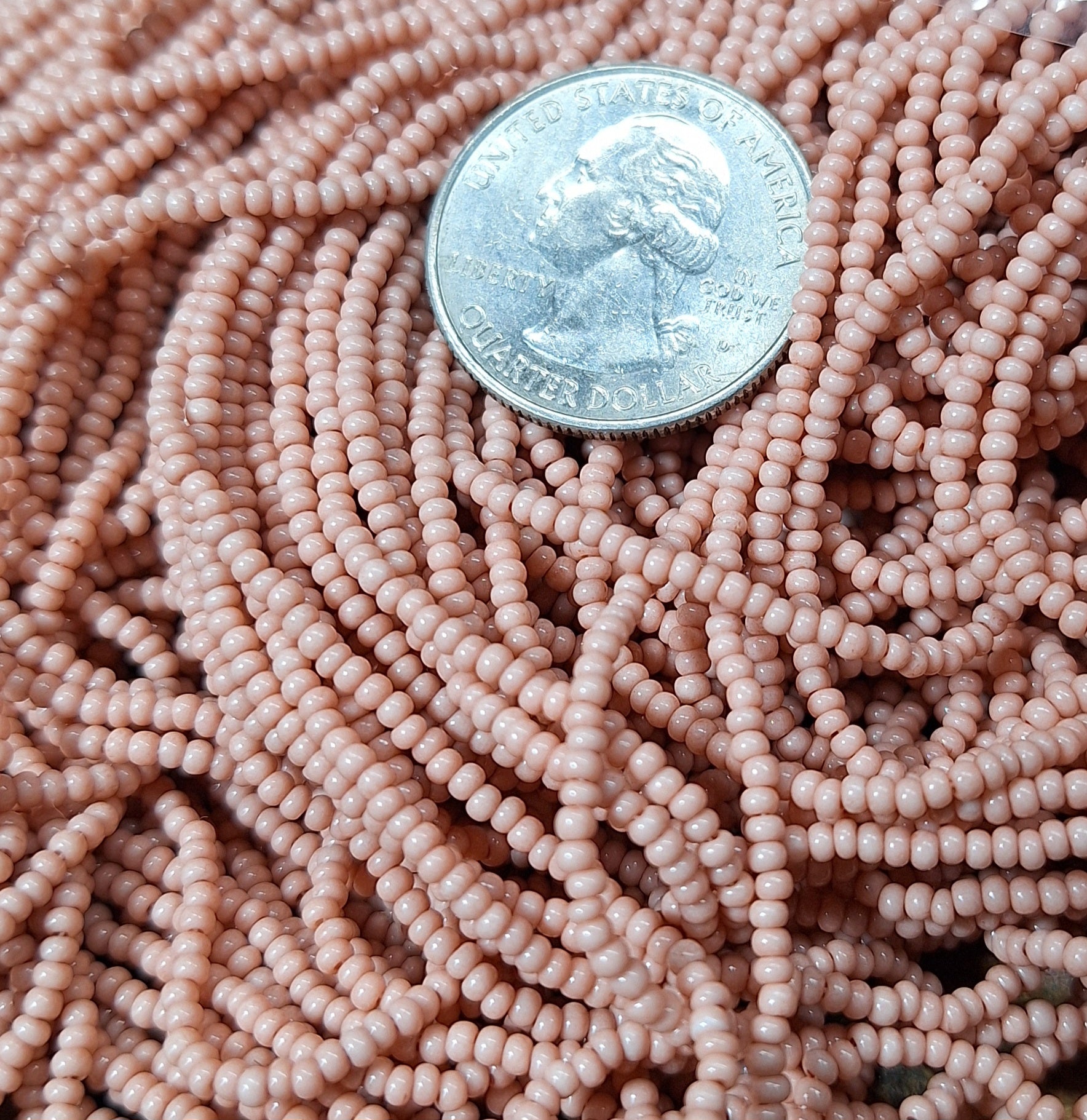 11/0 Pink Opaque Czech Seed Beads Full Hank Surface Dyed