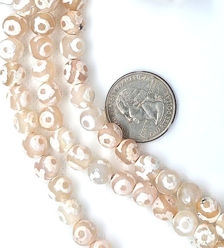 8mm Tibetan Agate White Eye Faceted Round Gemstone Beads 8-Inch Strand