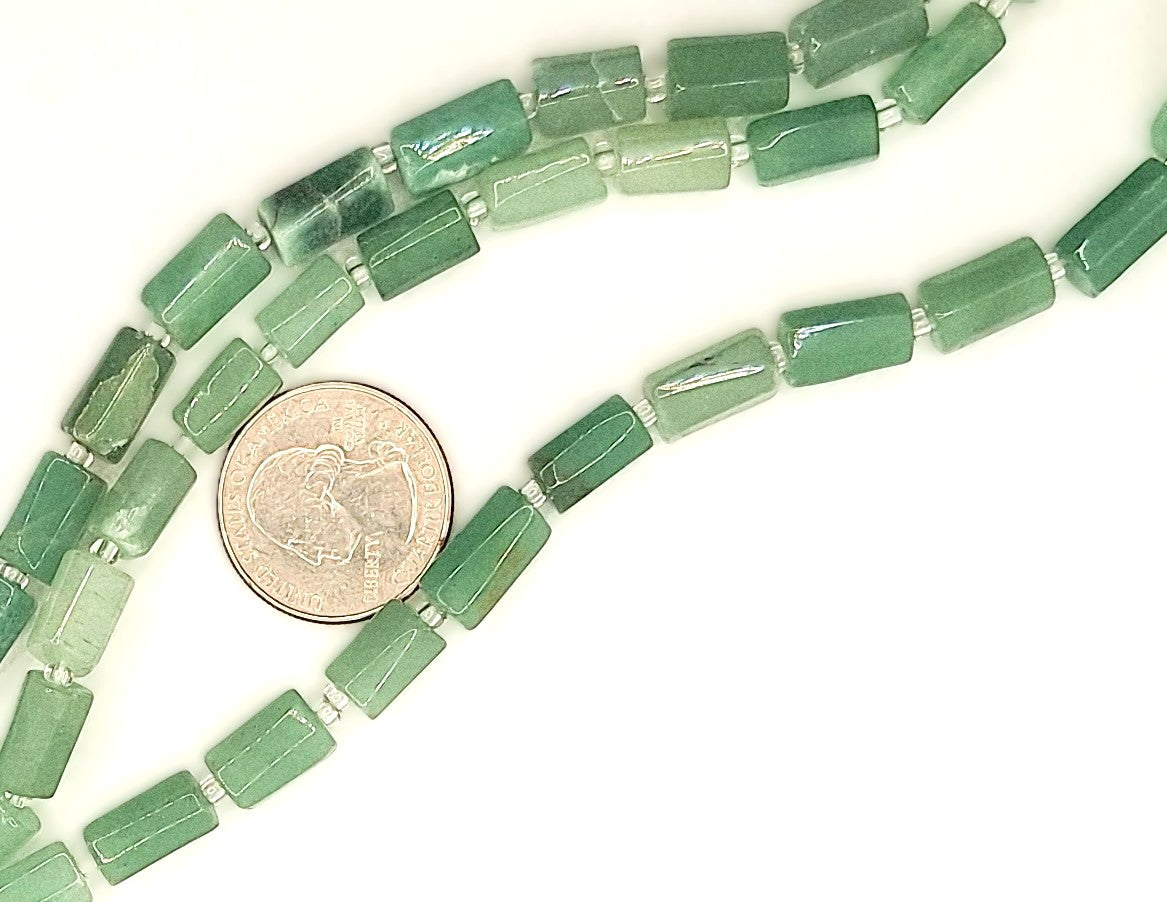 14x10mm Green Aventurine Freeform Tube Gemstone Beads 8-inch Strand