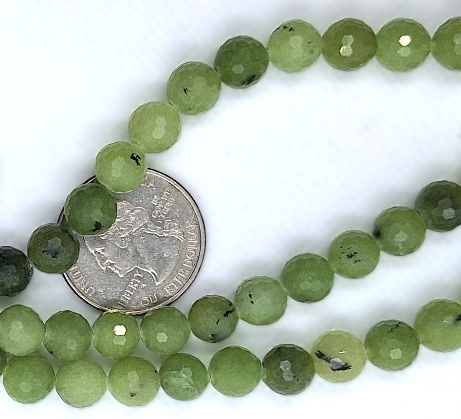 8mm Mica Heated Green Faceted Round Gemstone Beads 8-Inch Strand