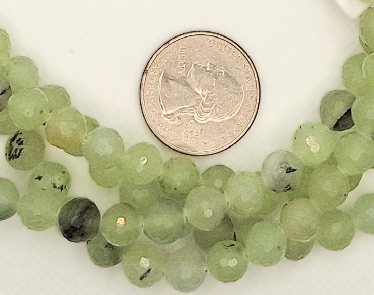 8mm Prehnite Mica Heated Faceted Round Gemstone Beads 8-inch Strand
