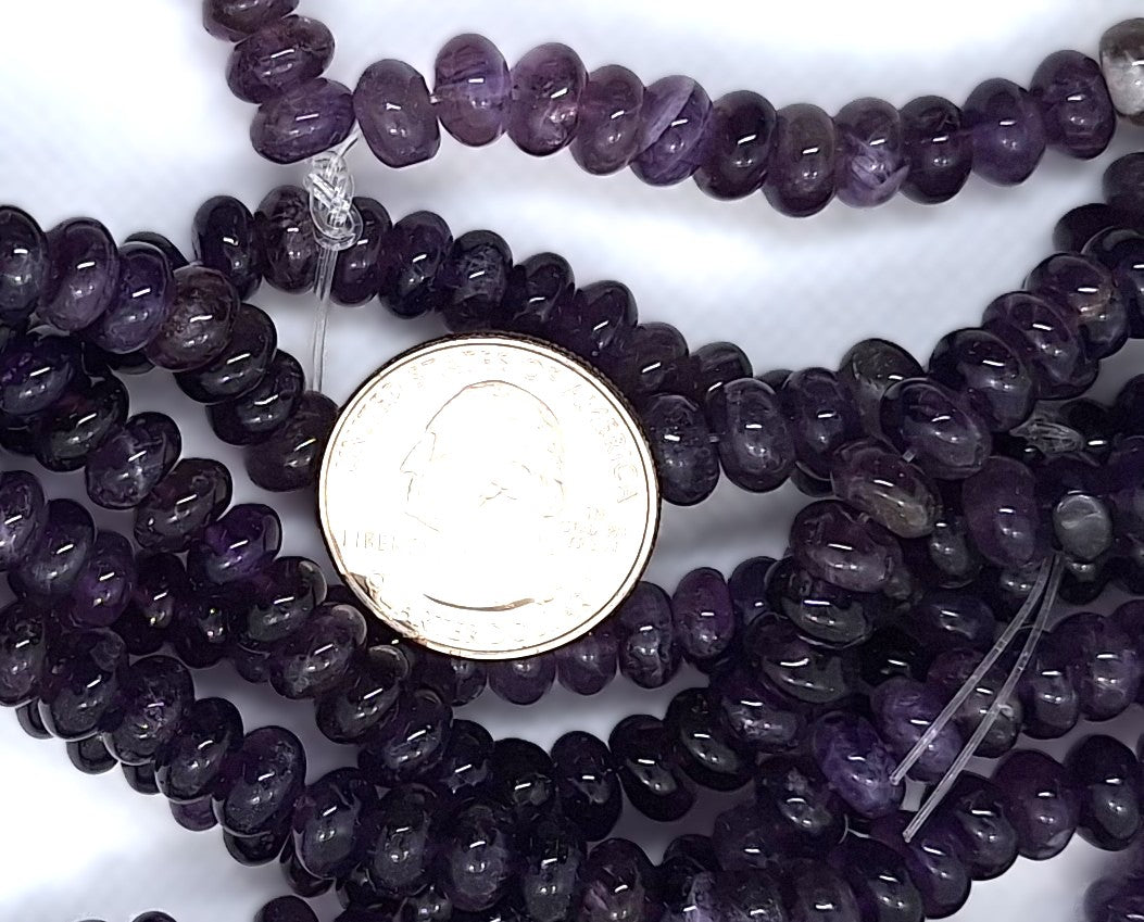 8x5mm Dark Amethyst Smooth Rondelle Gemstone Beads 16-Inch Strand