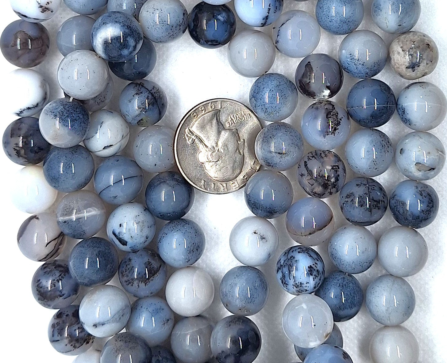 12mm Black Moss Agate Round Gemstone Beads 16-Inch Strand