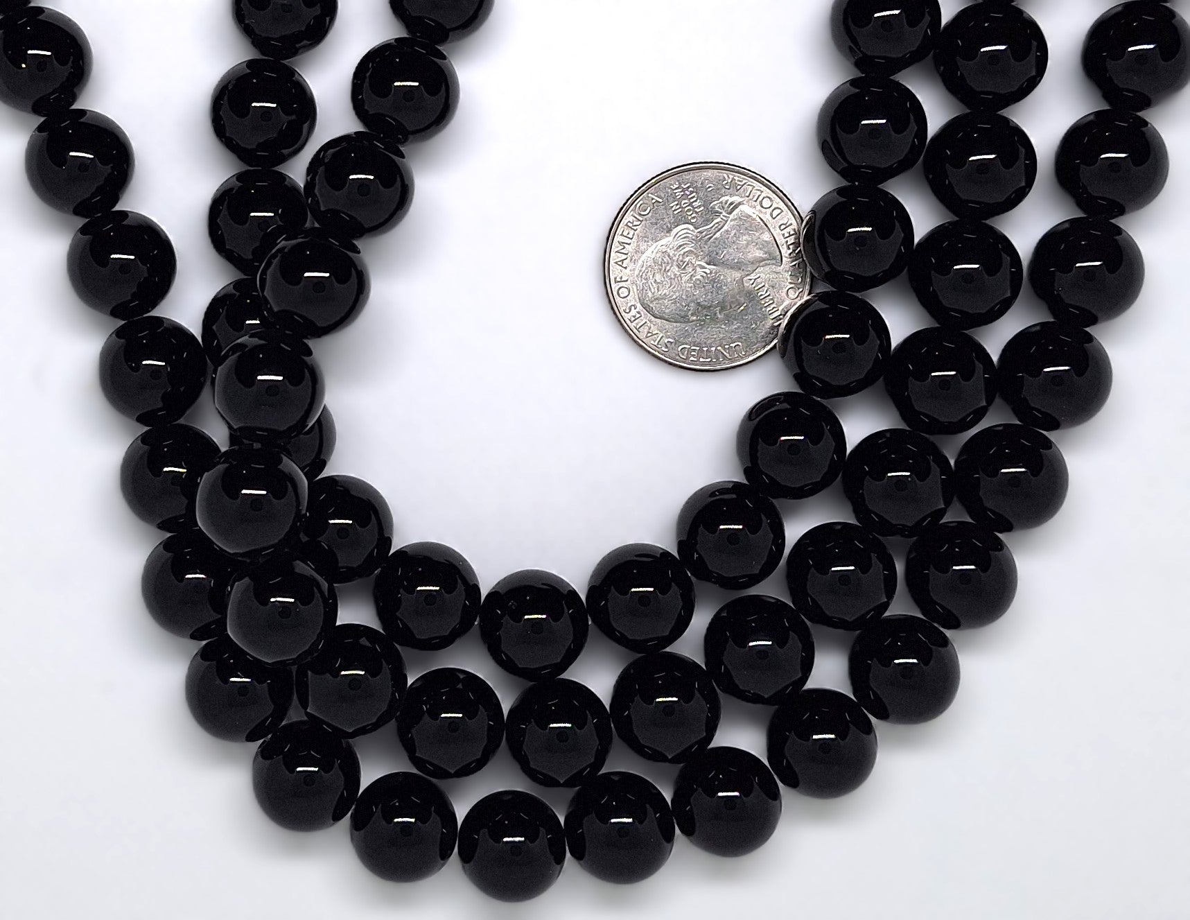 12mm Black Onyx Round Gemstone Beads 16-inch Strand