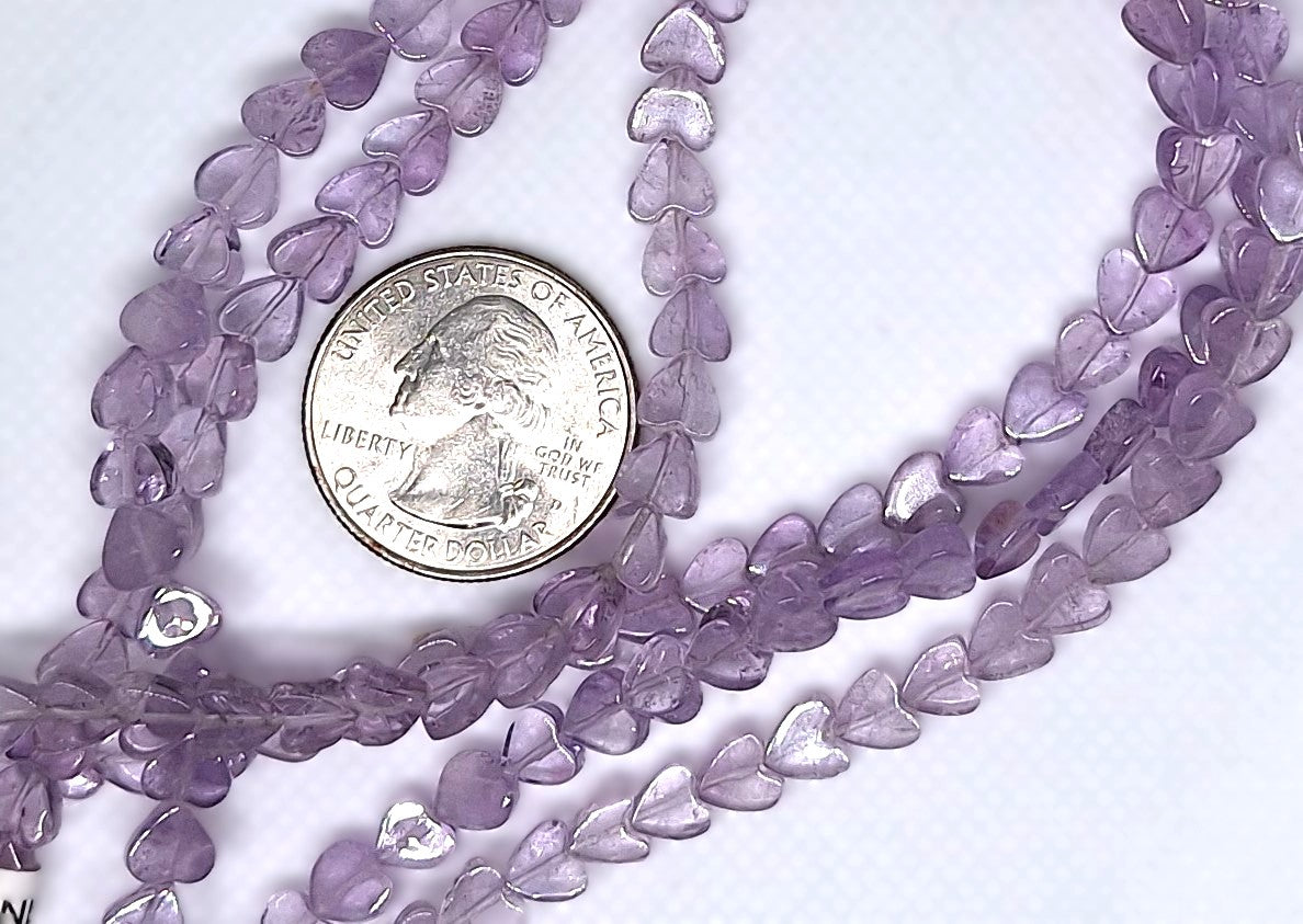 8mm Lavender Amethyst Flat Heart Gemstone Beads 16-inch Strand