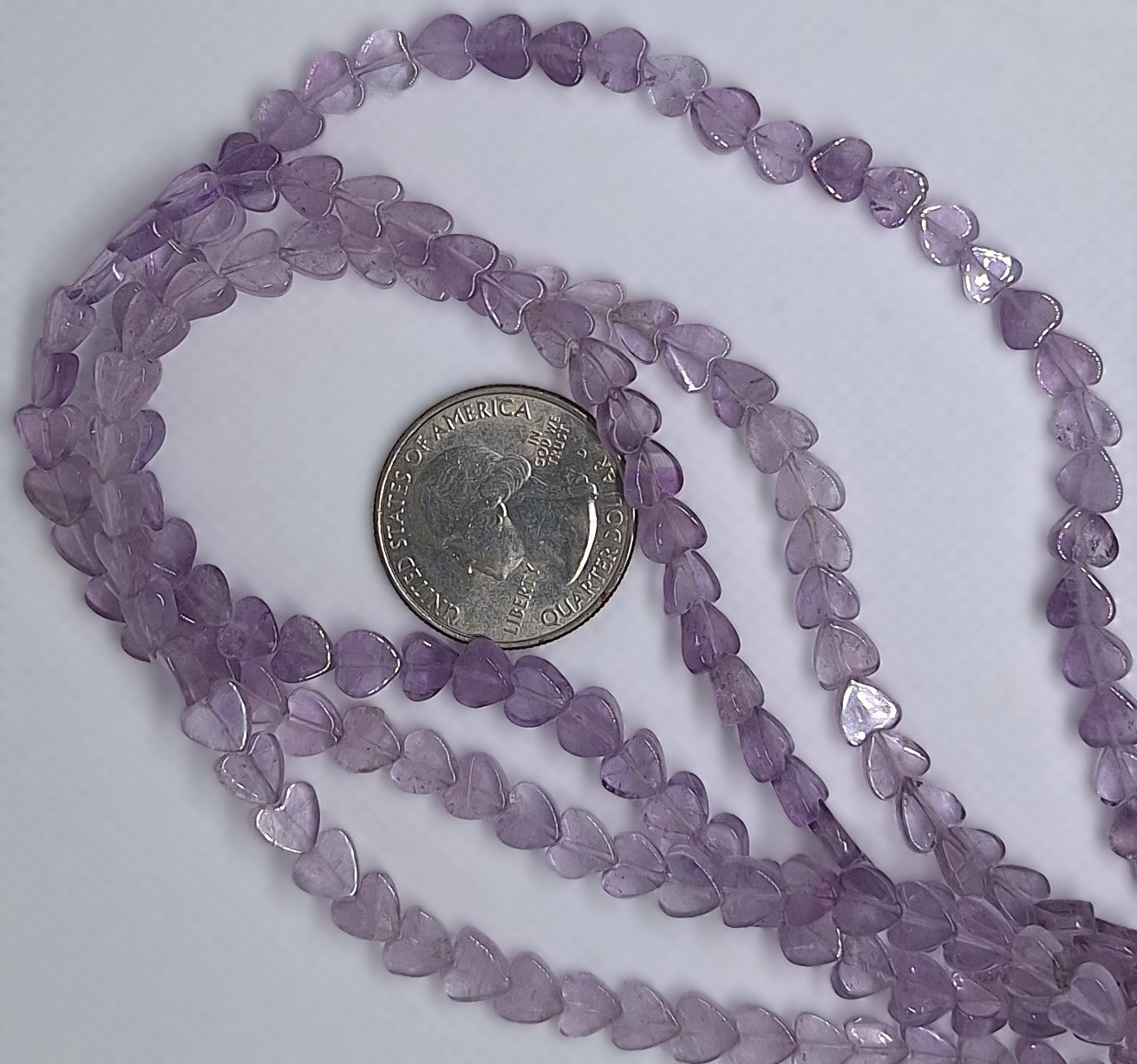 8mm Lavender Amethyst Flat Heart Gemstone Beads 16-inch Strand
