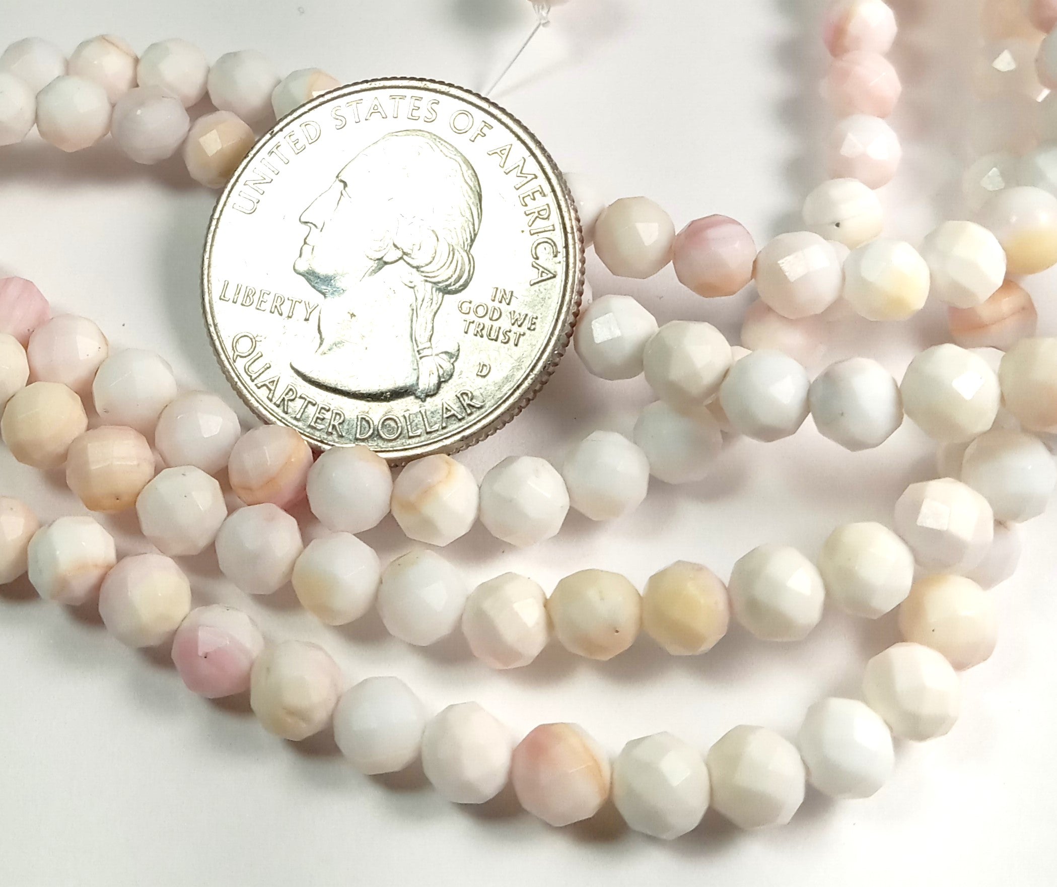 5mm Pink Opal Faceted Round Gemstone Beads 8-Inch Strand