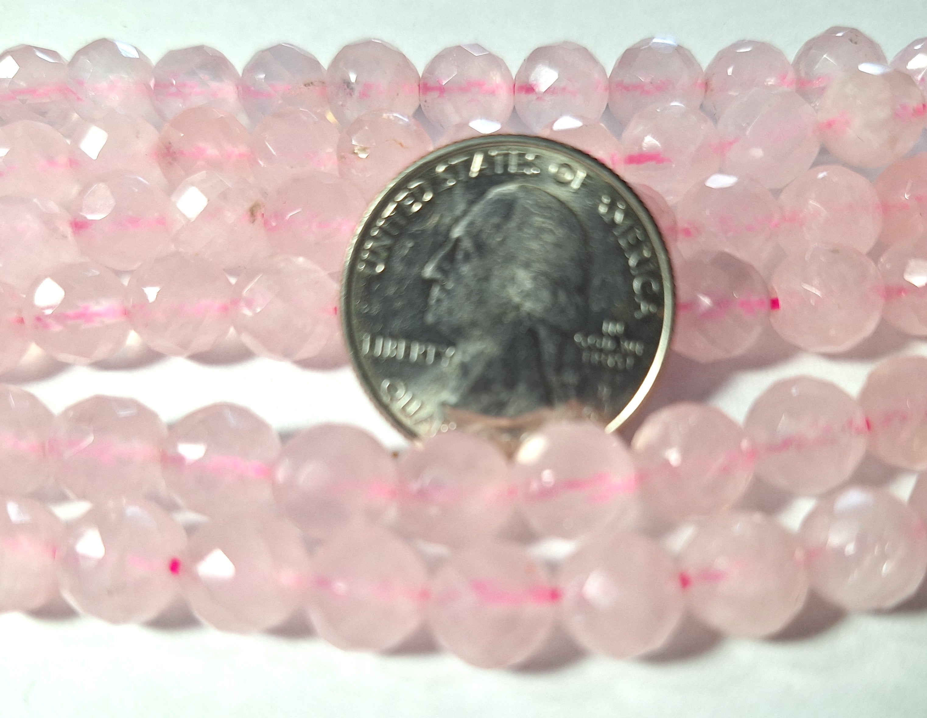 8mm Rose Quartz Faceted Round Gemstone Beads 16-Inch Strand