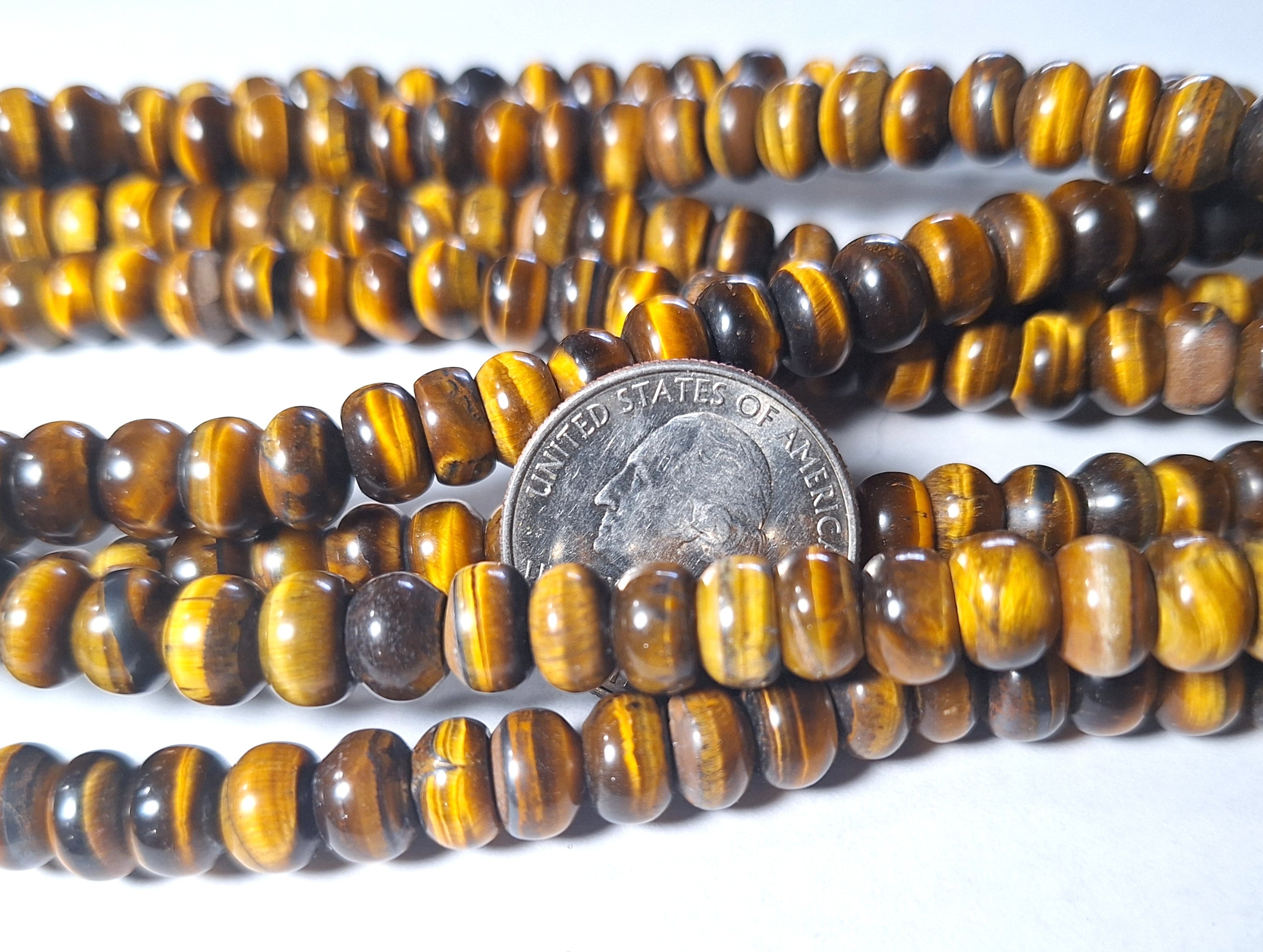 8x5mm Tiger's Eye Smooth Button Rondelle Gemstone Beads 16-Inch Strand