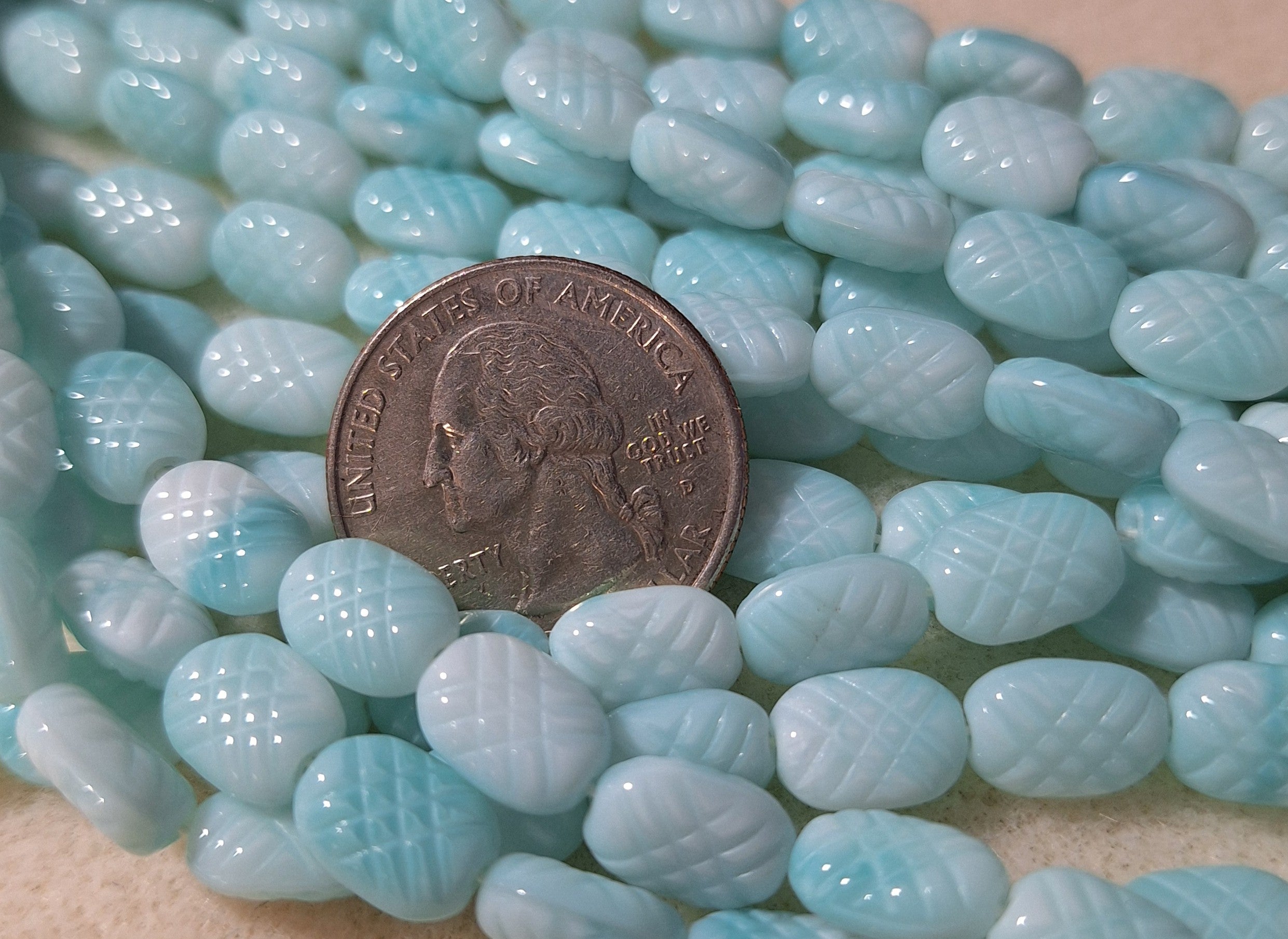 10x7mm Aqua Silk Etched Rectangle Czech Glass Beads 30ct