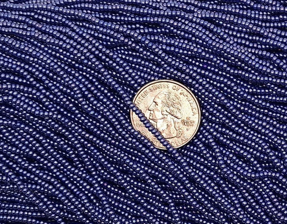 11/0 Dark Blue Opaque Luster Czech Glass Seed Beads Full Hank