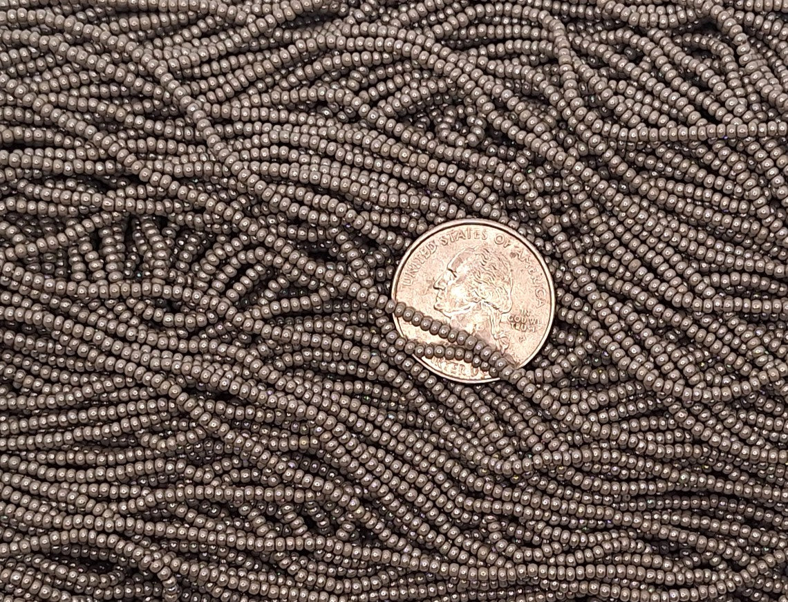 11/0 Gray Opaque Luster Czech Glass Seed Beads Full Hank