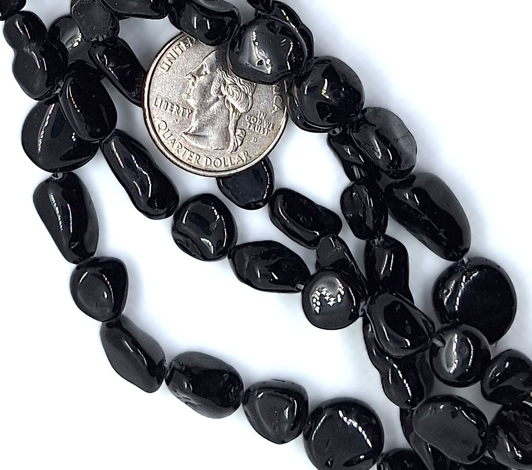 14x10mm Black Tourmaline Nugget Gemstone Beads 8-Inch Strand