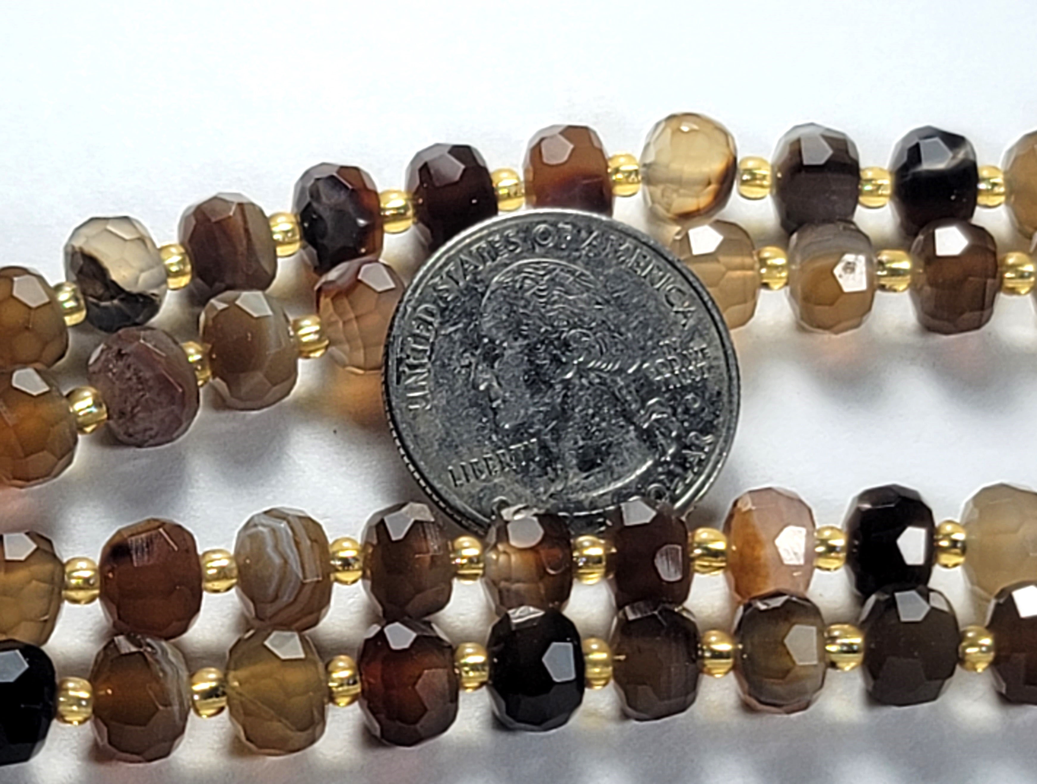 8x6mm Brown Sardonyx Faceted Wheel Gemstone Beads 8-Inch Strand