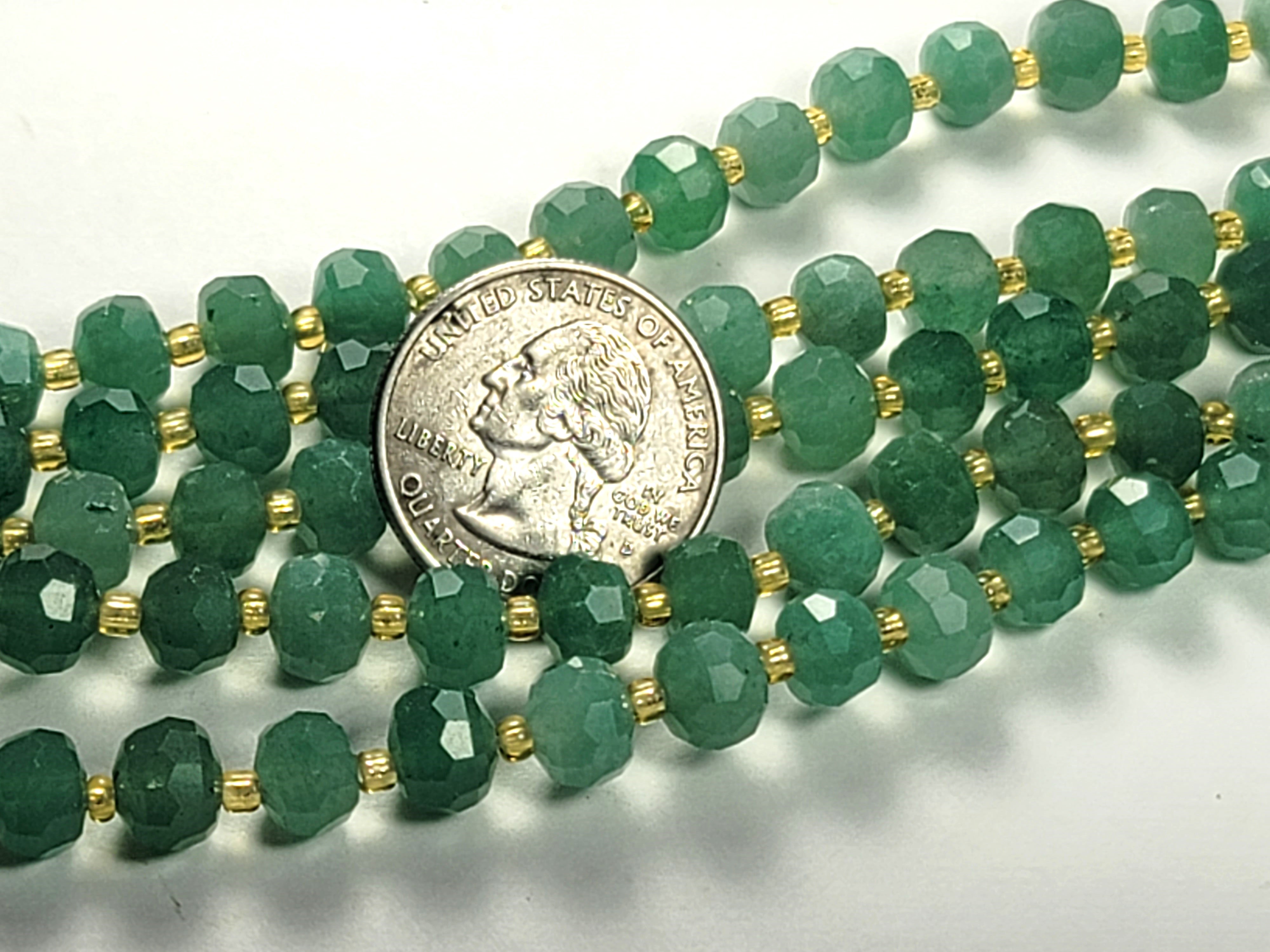 8x6mm Green Aventurine Faceted Rondelle Gemstone Beads 8-Inch Strand