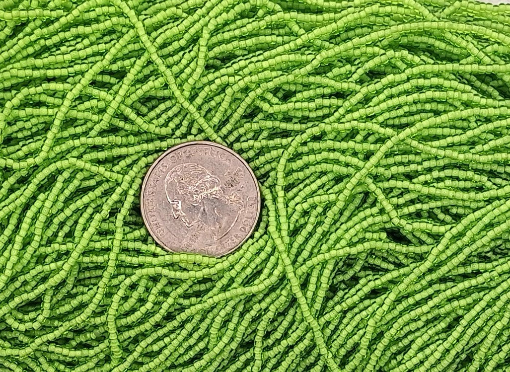 11/0 Lime Green Transparent White-Lined Czech Glass Seed Beads Full Hank