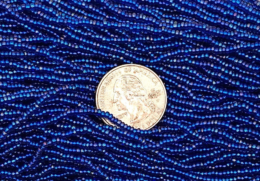 11/0 Dk Capri Blue Transp Iris Silver-Lined Czech Glass Seed Beads Full Hank
