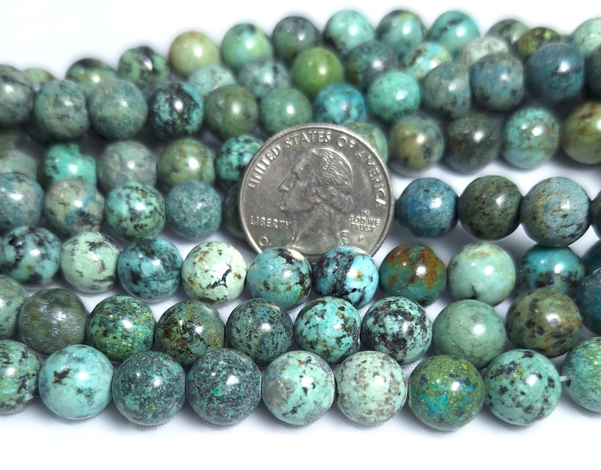 10mm African Turquoise Round Natural Gemstone Beads 16-Inch Strand