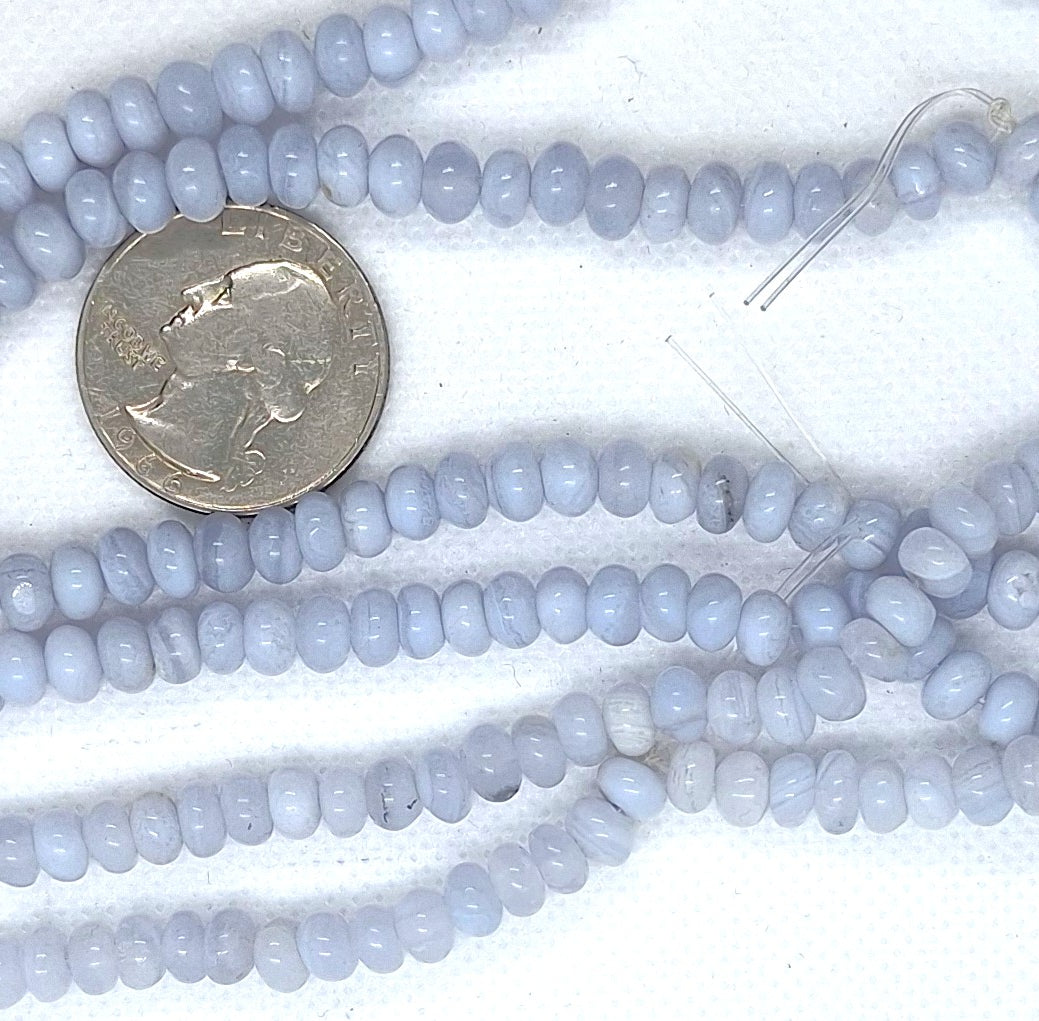 6x4mm Blue Lace Agate Smooth Rondelle Gemstone Beads 16-Inch Strand