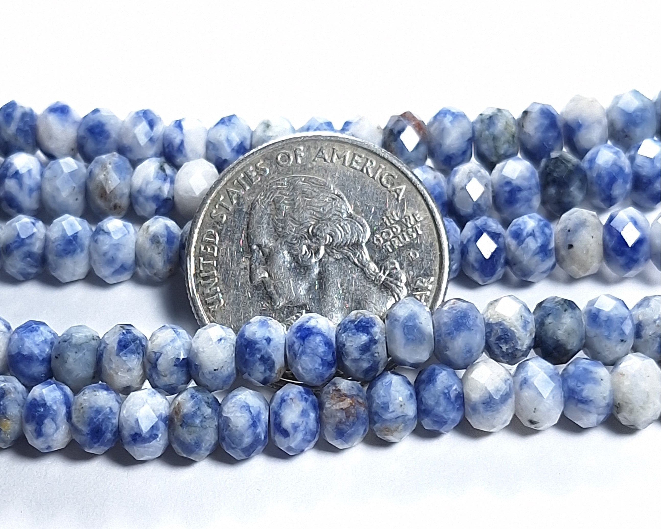 6x4mm Blue Spot Jasper Faceted Rondelle Gemstone Beads 8-Inch Strand
