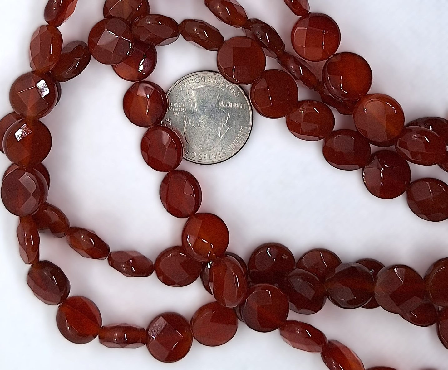 12mm Carnelian Faceted Coin Gemstone Beads 16-Inch Strand