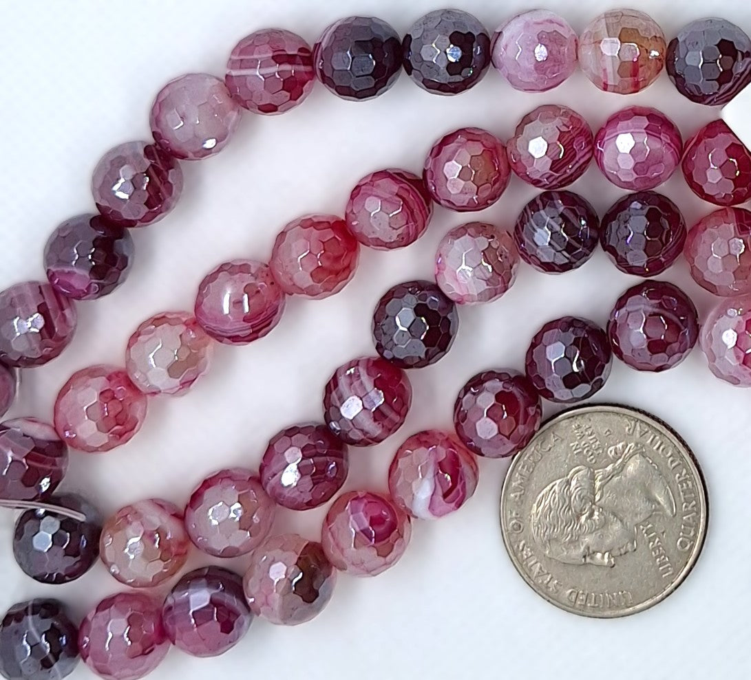 10mm Mystic Magenta Sardonyx Faceted Round Gemstone Beads 8-Inch Strand