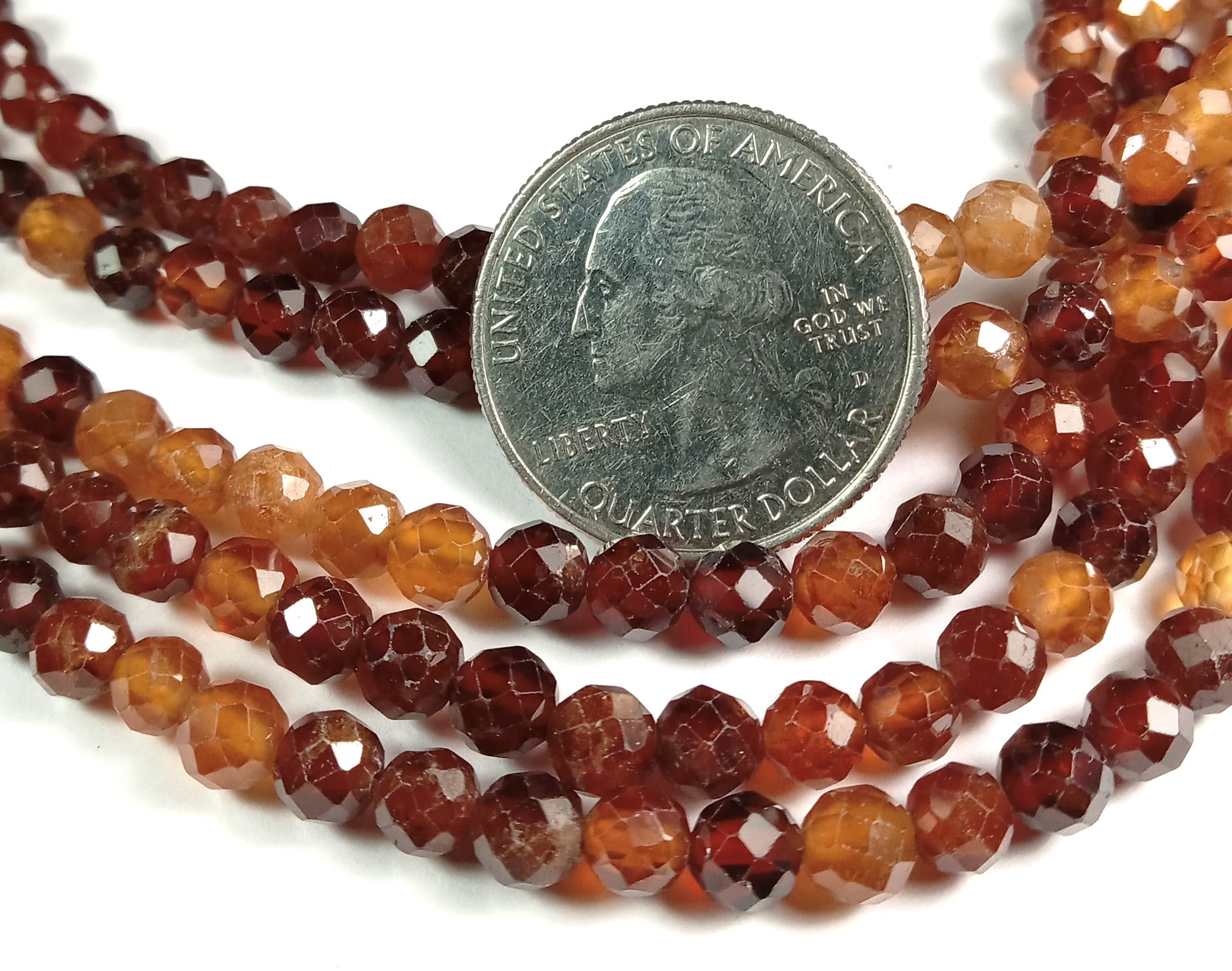 5mm Orange Garnet Faceted Round Gemstone Beads 8-Inch Strand