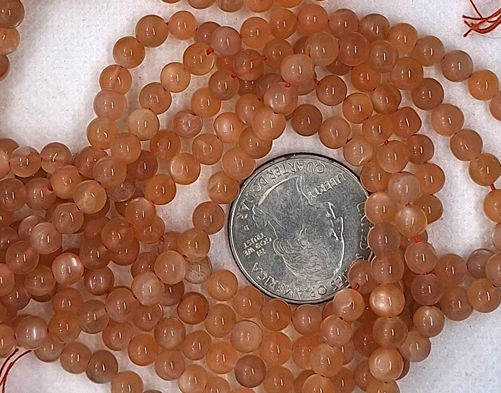 5mm Peach Moonstone Round Gemstone Beads 16-Inch Strand