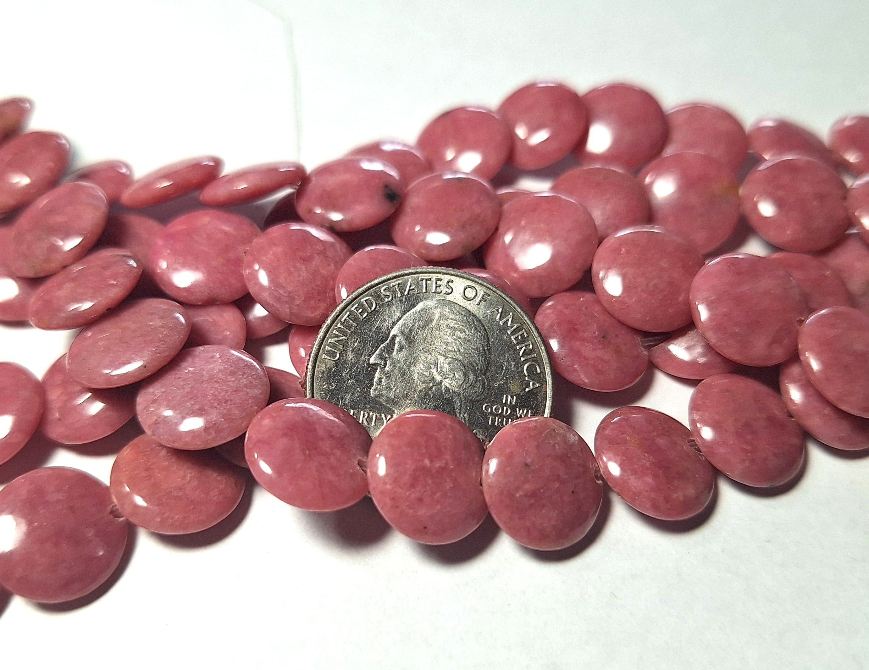 12mm Pink Rhodonite Lentil Gemstone Beads 16-Inch Strand
