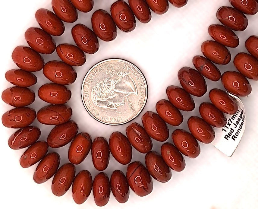 11x7mm Red Jasper Smooth Rondelle Gemstone Beads 8-Inch Strand