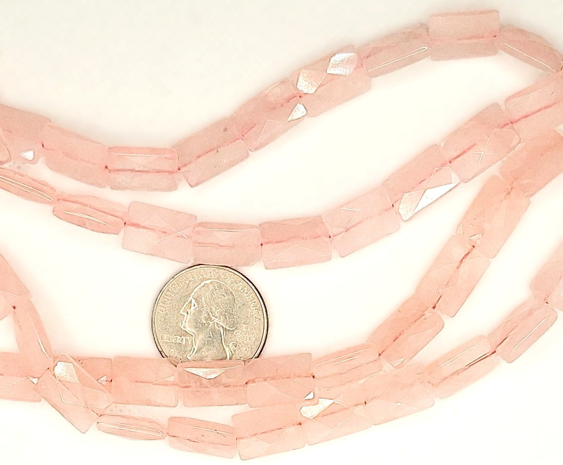 14x10mm Rose Quartz Faceted Rectangle Gemstone Beads 8-inch Strand