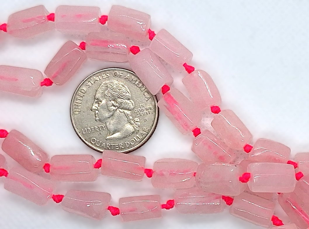 14x10mm Rose Quartz Freeform Tube Gemstone Beads 8-Inch Strand
