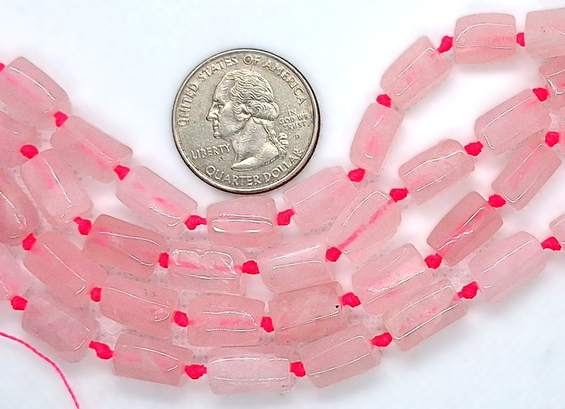 14x10mm Rose Quartz Freeform Tube Gemstone Beads 8-Inch Strand