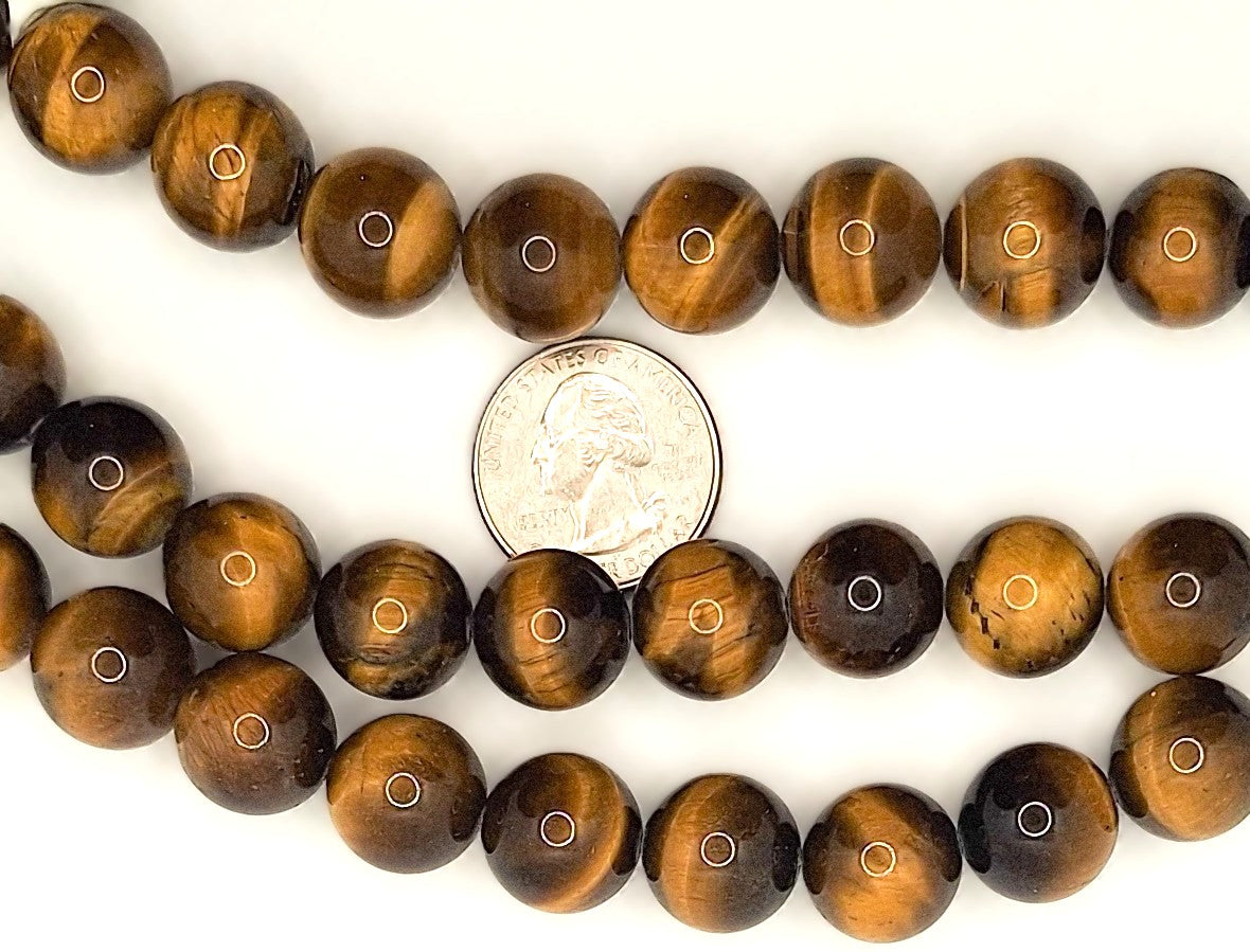 15mm Tiger's Eye Round Gemstone Beads 8-inch Strand