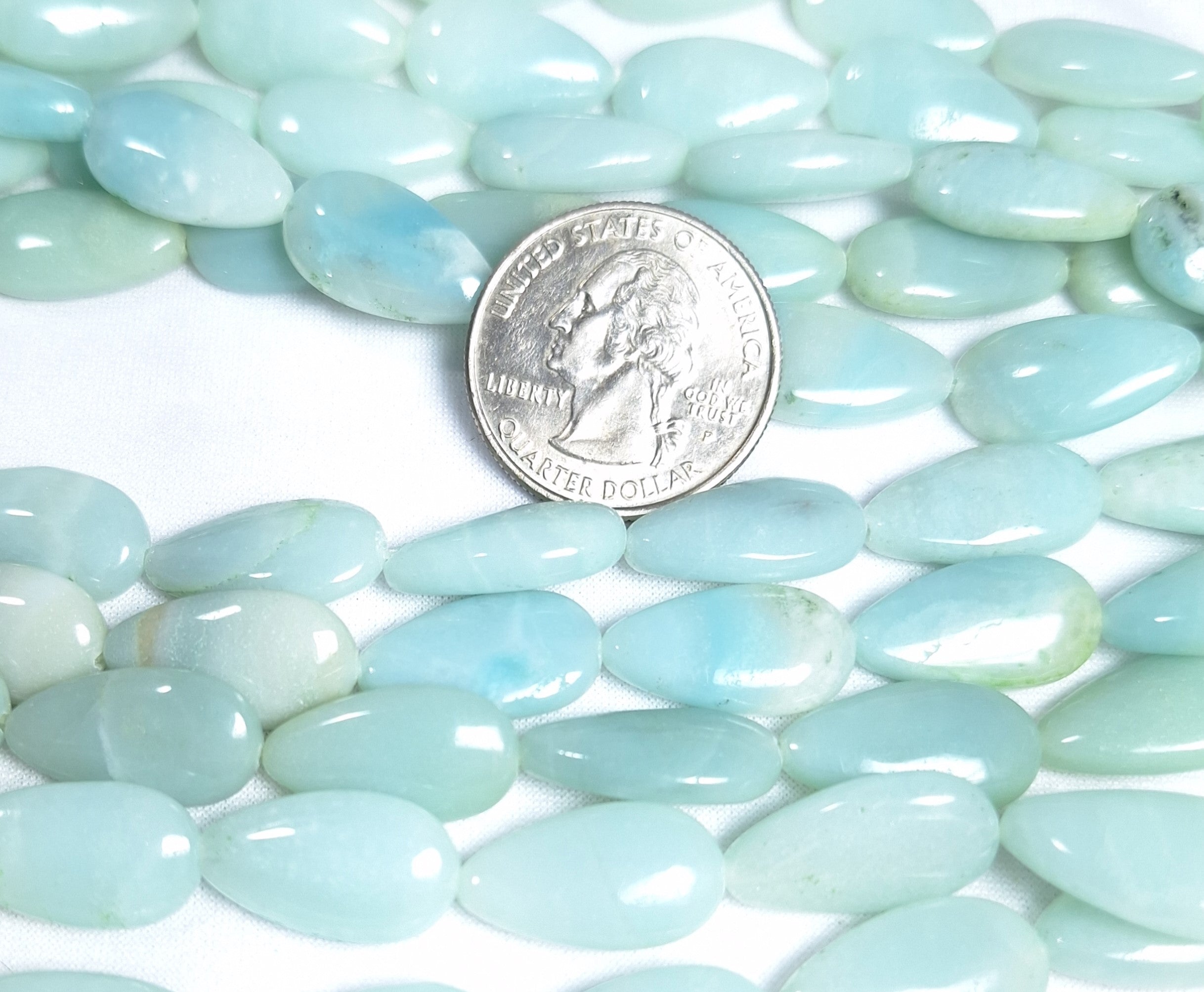 18x10 Amazonite Puff Teardrop Gemstone Beads 16-Inch Strand