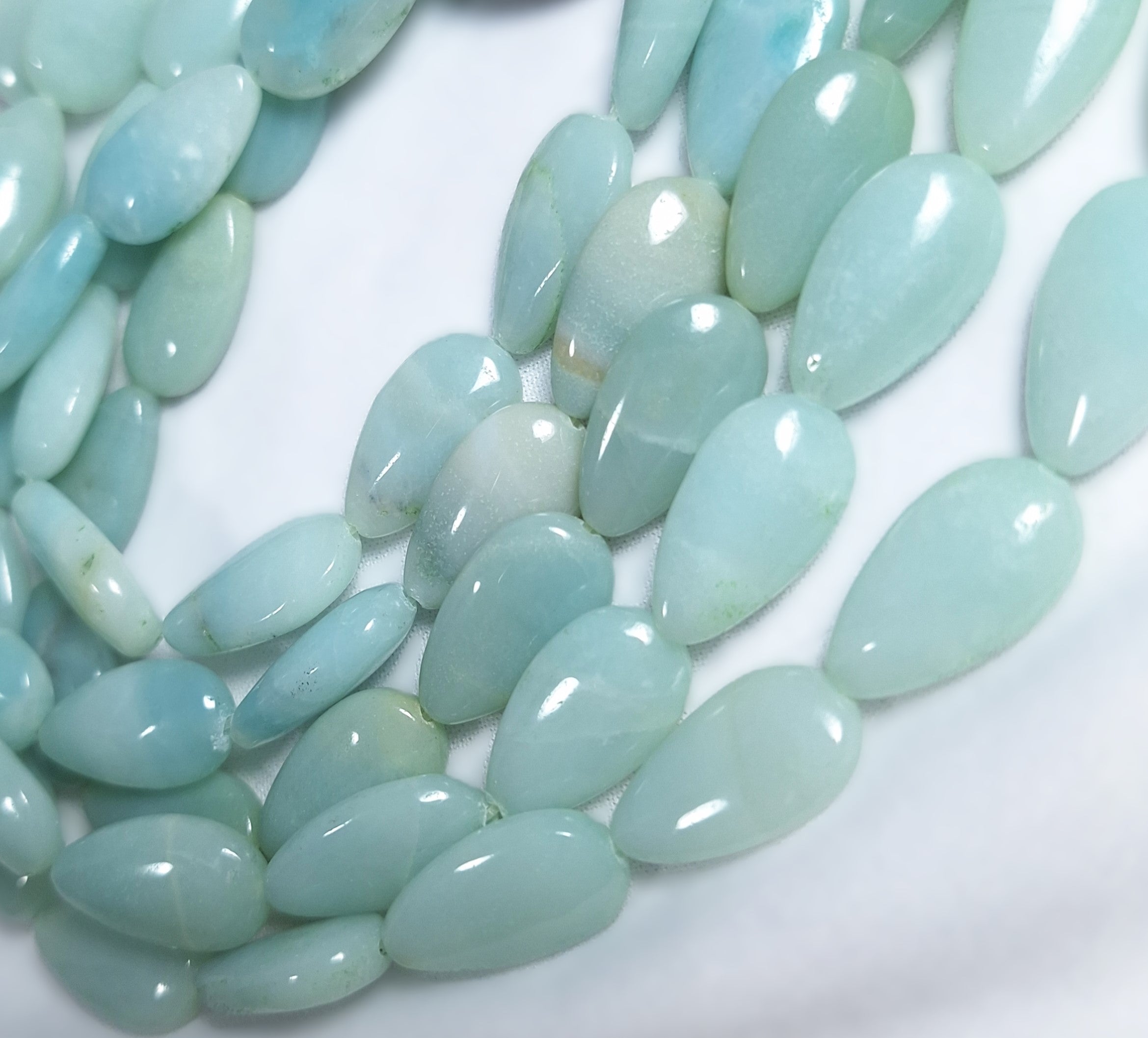 18x10 Amazonite Puff Teardrop Gemstone Beads 16-Inch Strand