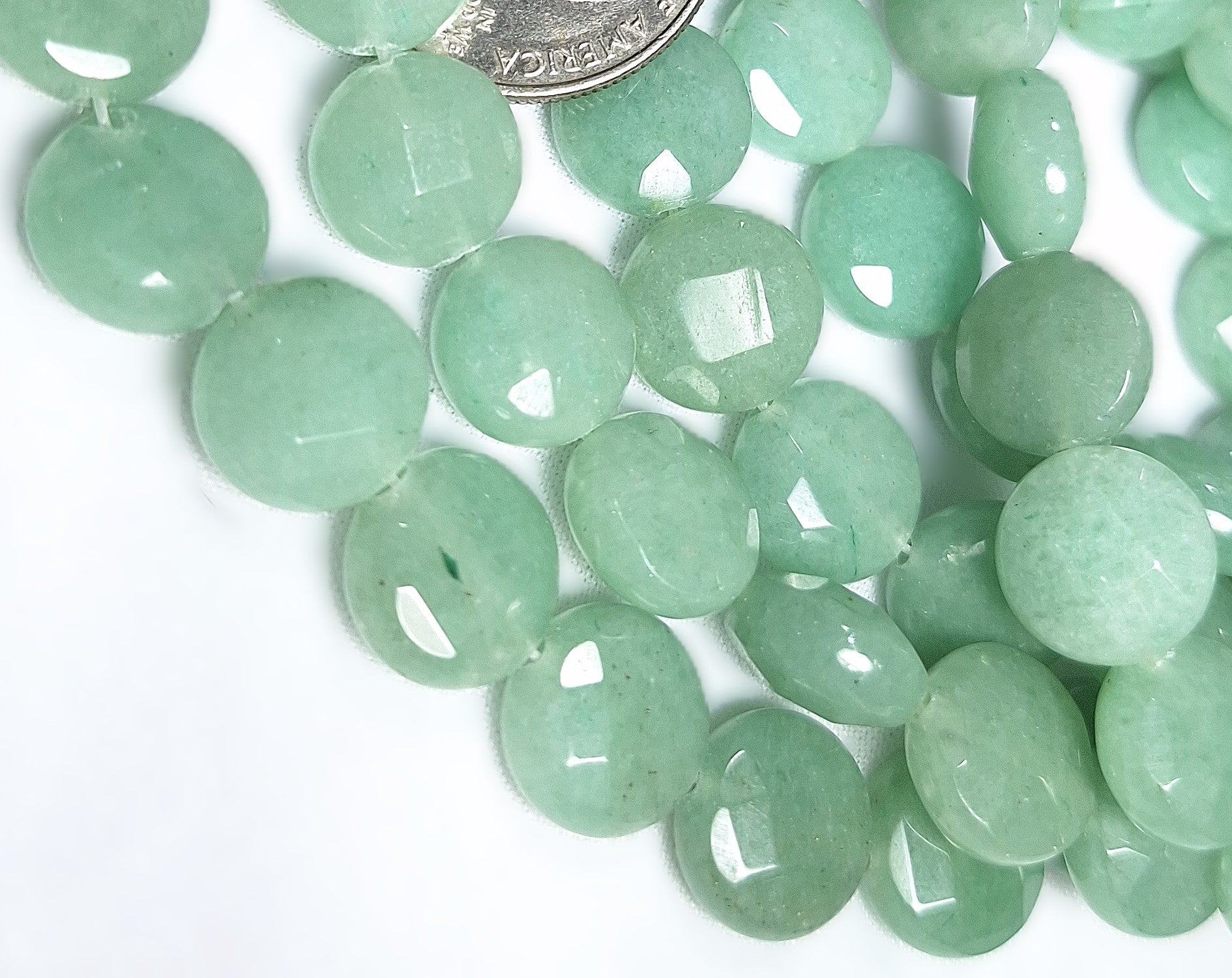 12mm Green Aventurine Faceted Puff Coin Gemstone Beads 16-Inch Strand