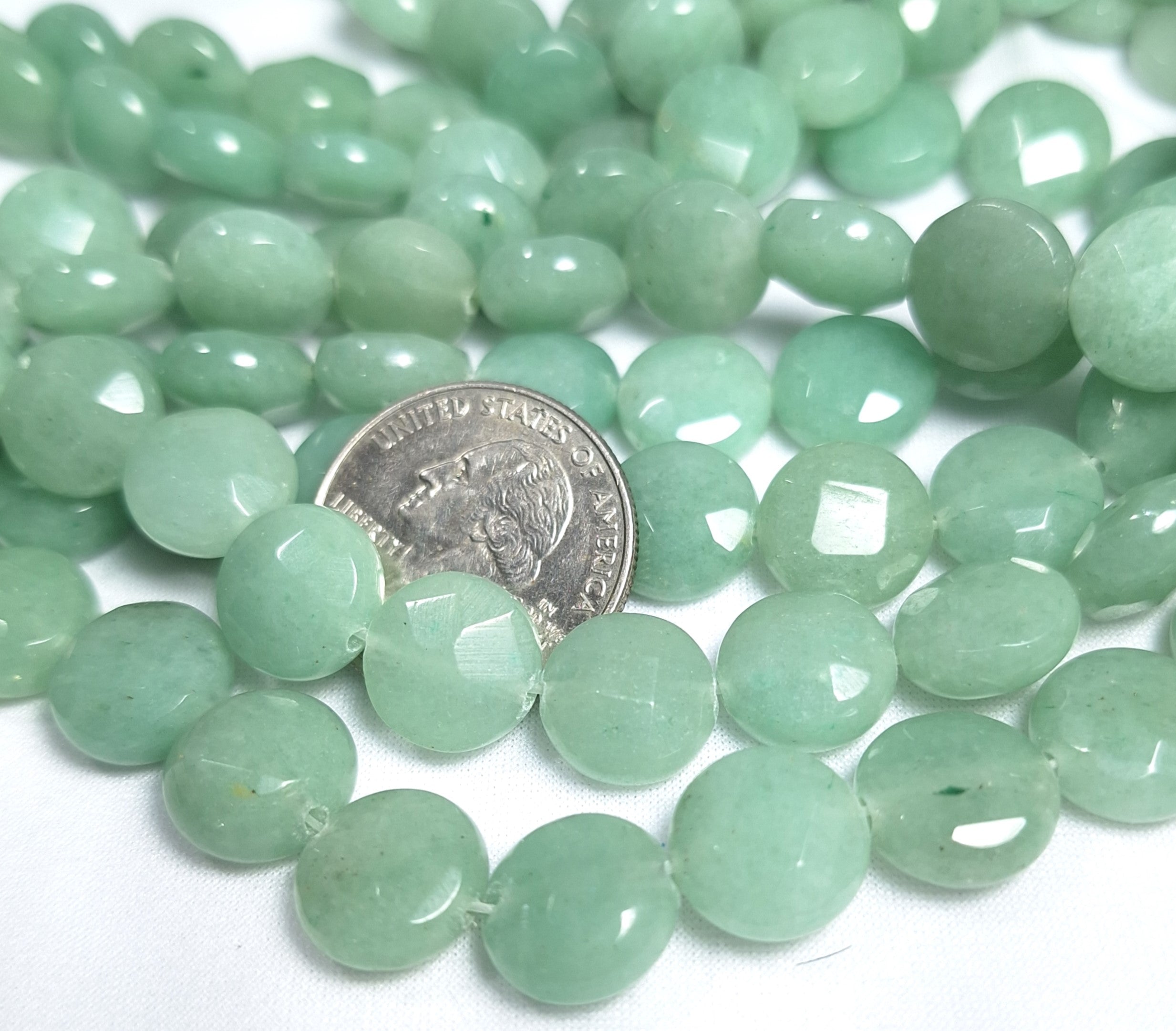 12mm Green Aventurine Faceted Puff Coin Gemstone Beads 16-Inch Strand