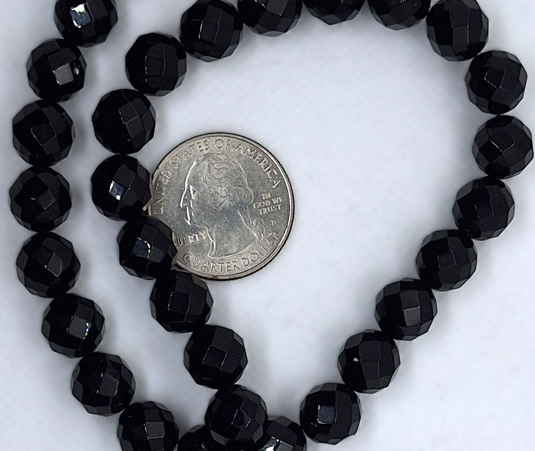 10mm Black Onyx Faceted Round Gemstone Beads 16-Inch Strand