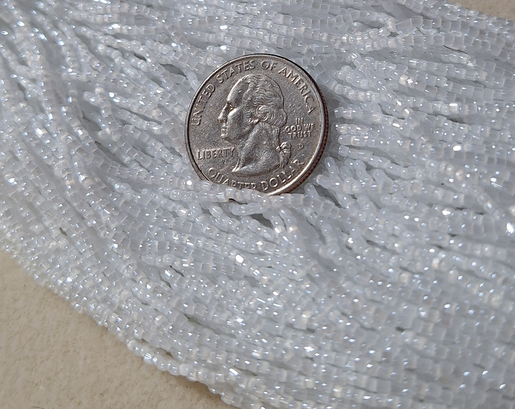 12/0 White Ceylon Opaque 3-Cut Czech Seed Beads Full Hank