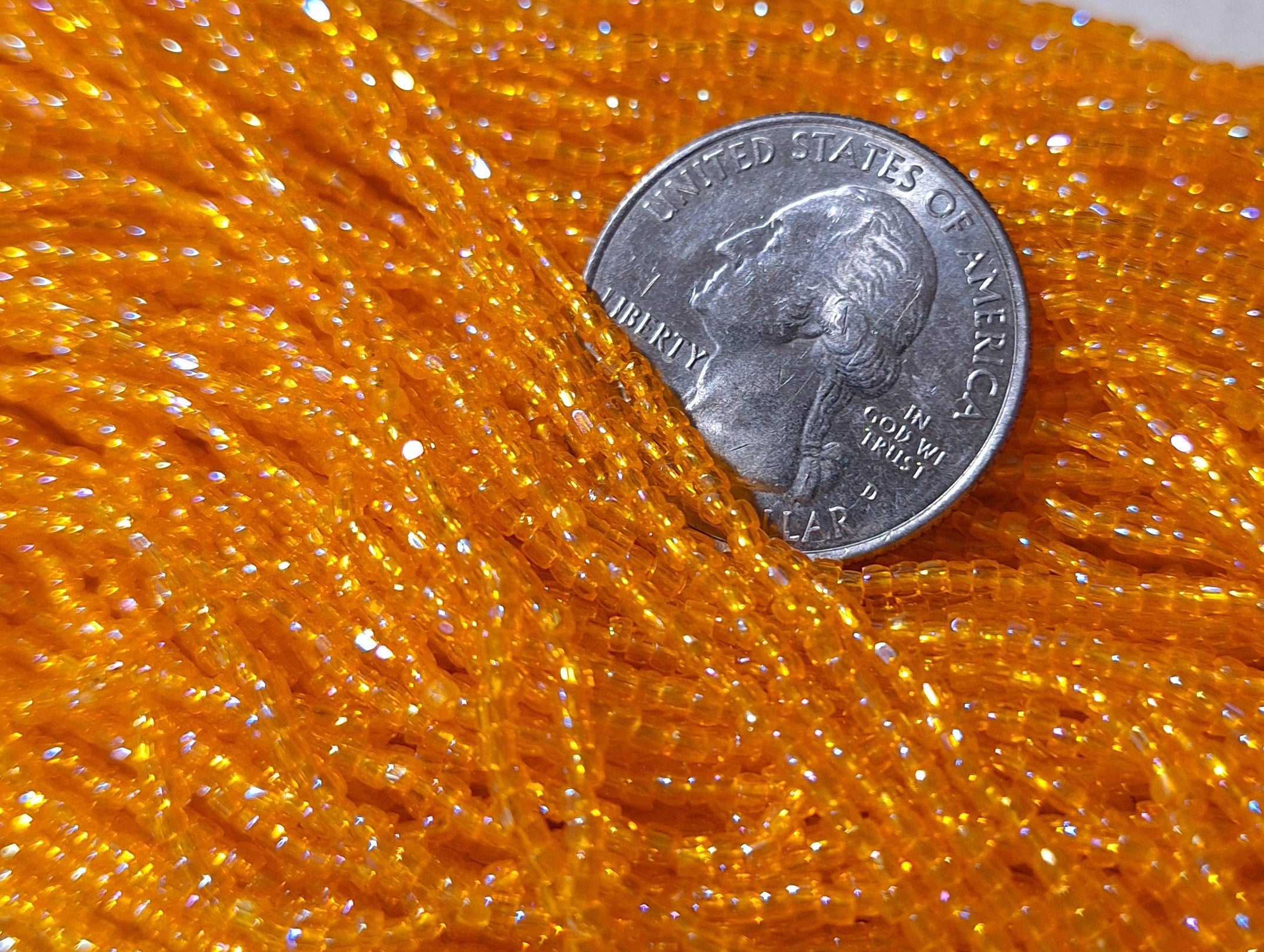 12/0 Very Light Orange Transparent Iris 3-Cut Czech Seed Beads Full Hank
