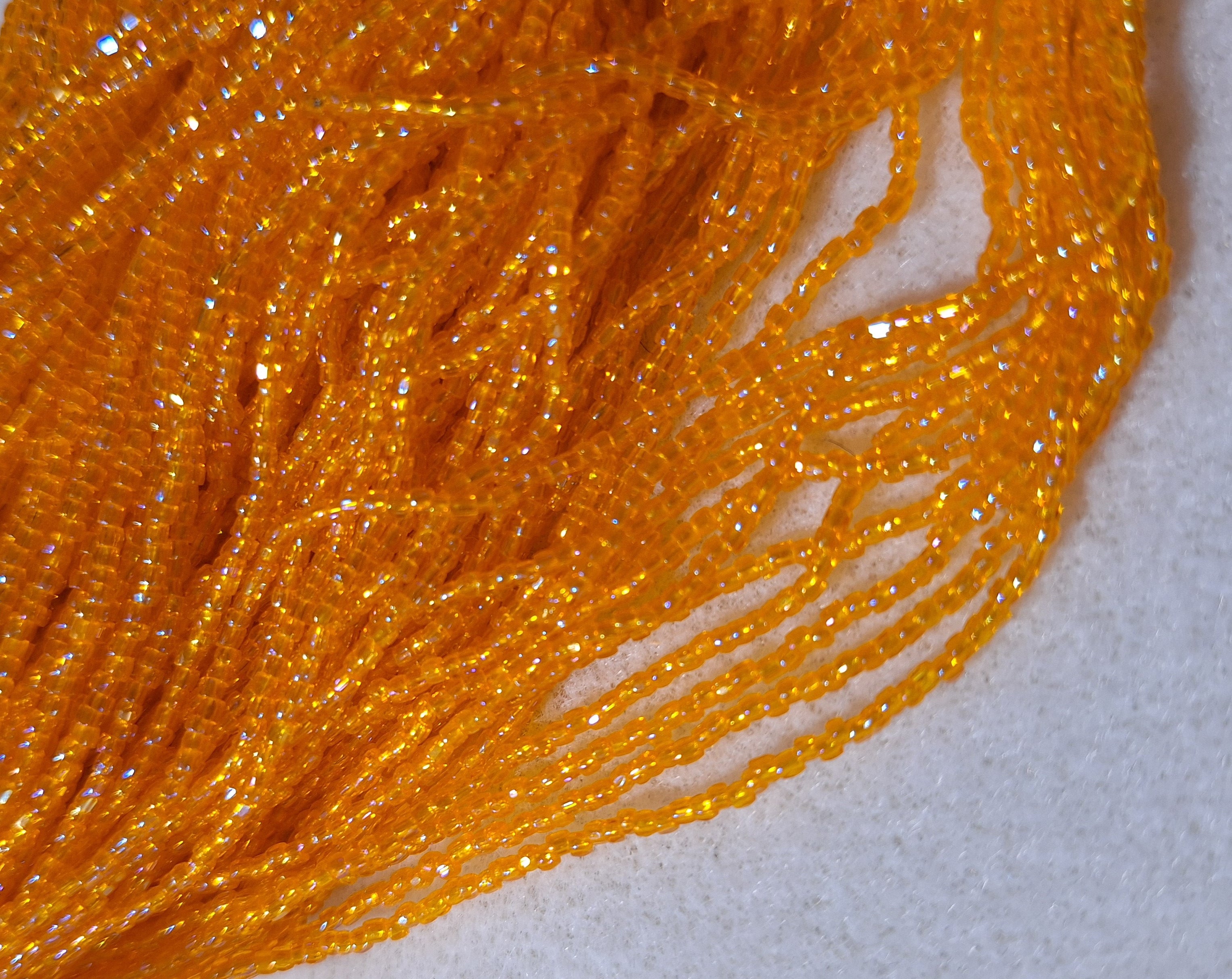 12/0 Very Light Orange Transparent Iris 3-Cut Czech Seed Beads Full Hank