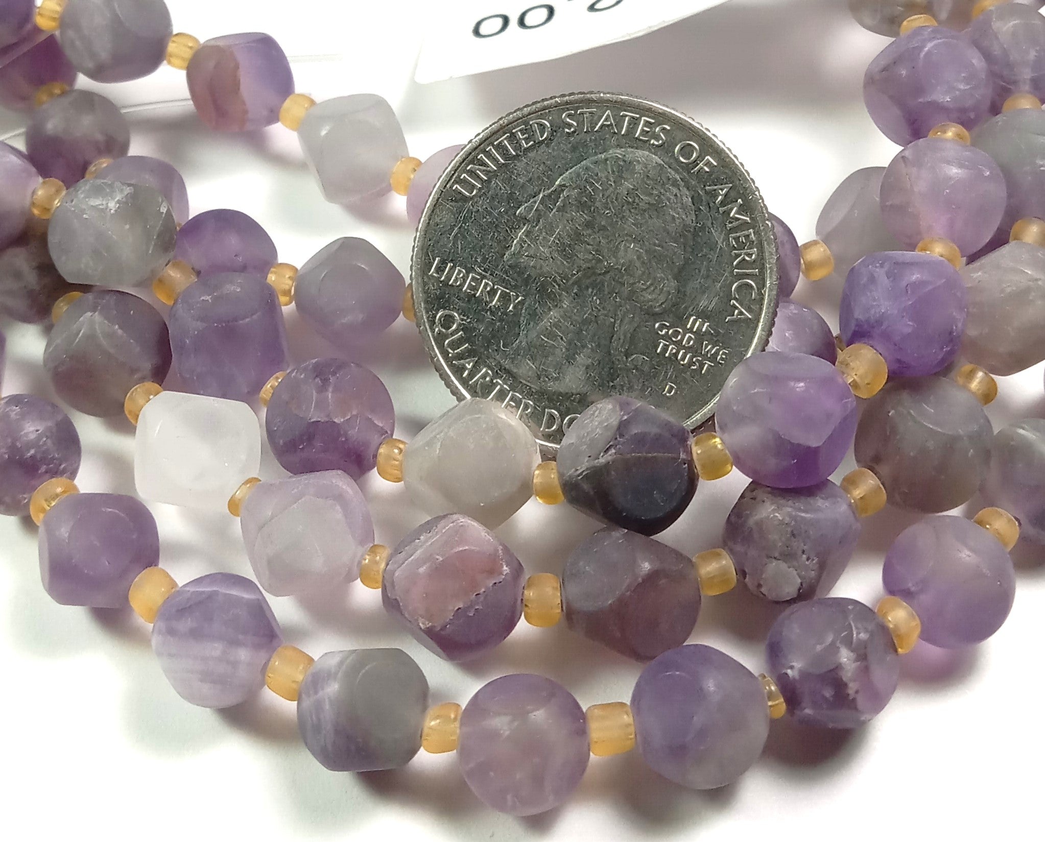 8mm Dog Teeth Amethyst Matte Magic Square Gemstone Beads 8-Inch Strand