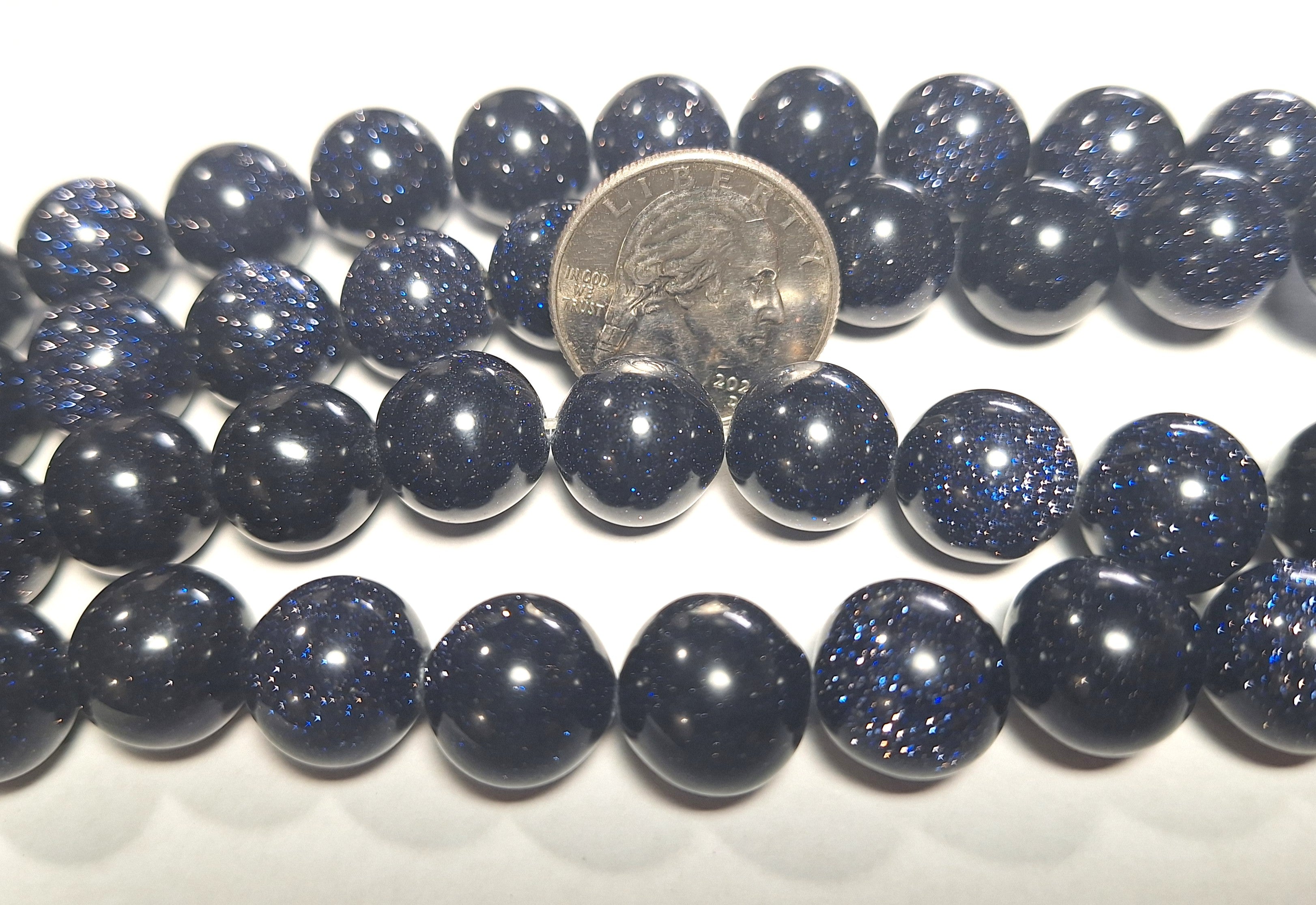 14mm Blue Goldstone Round Gemstone Beads 16-Inch Strand