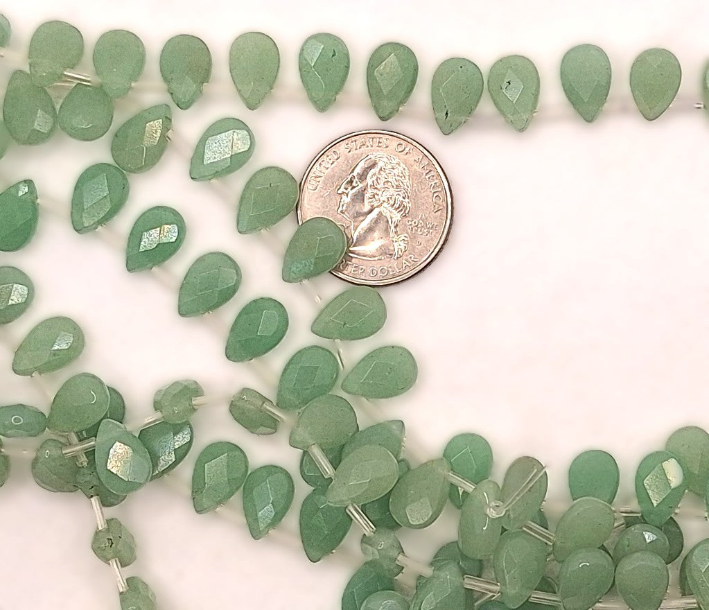 12x8mm Green Aventurine Faceted Briolette Teardrop Gemstone Beads 16-inch Strand