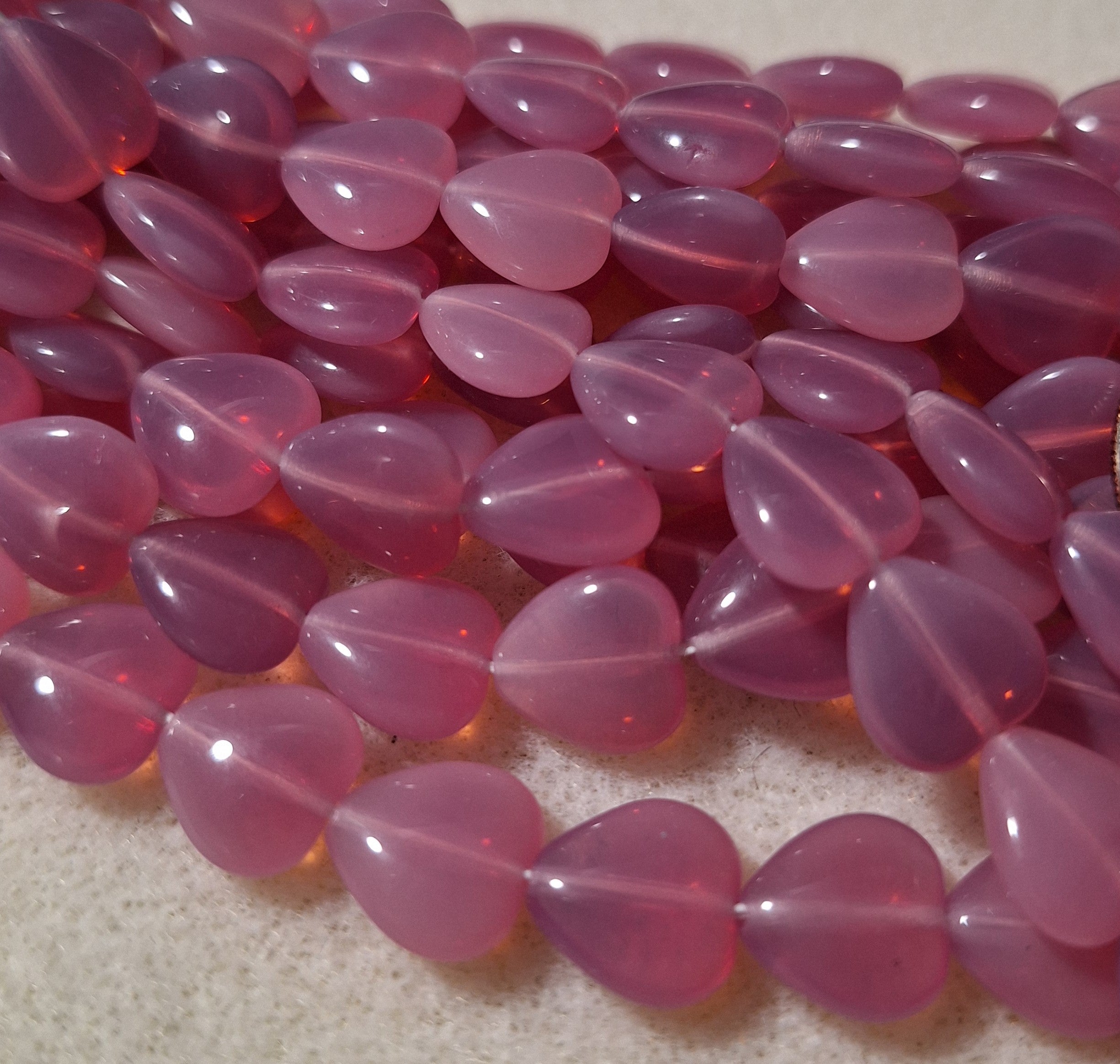 12mm Pink Opal Heart Pressed Czech Glass Beads 20ct