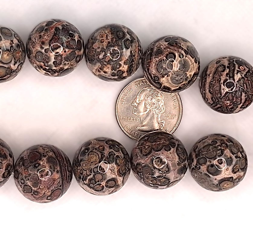 20mm Leopard Jasper Round Gemstone Beads 8-inch Strand