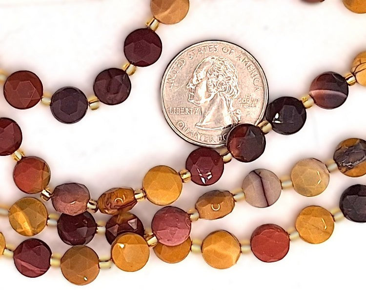 8mm Mookaite Faceted Star Coin Gemstone Beads 8-Inch Strand
