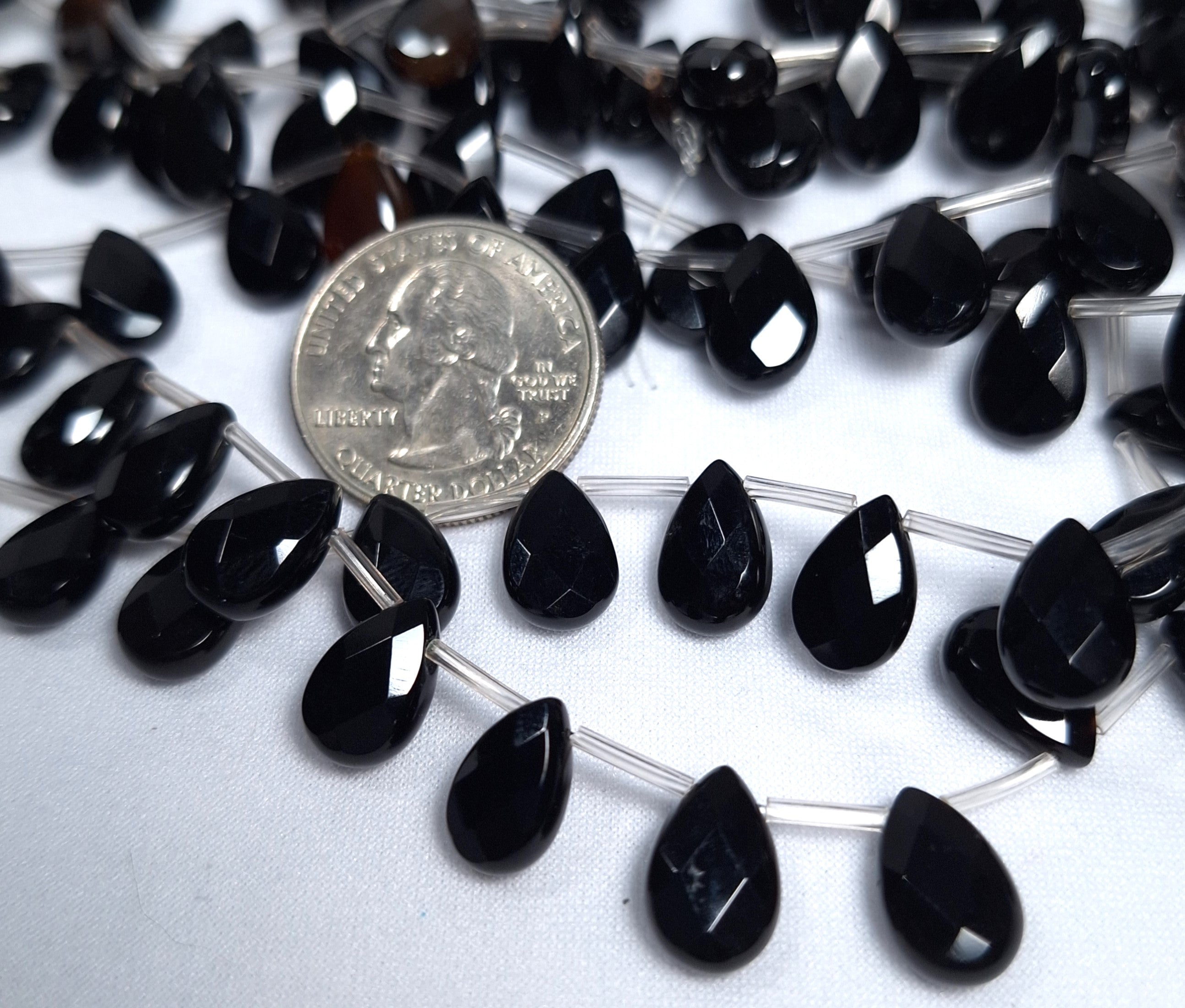 12x8mm Black Onyx Faceted Teardrop Briolette Gemstone Beads 16-Inch Strand