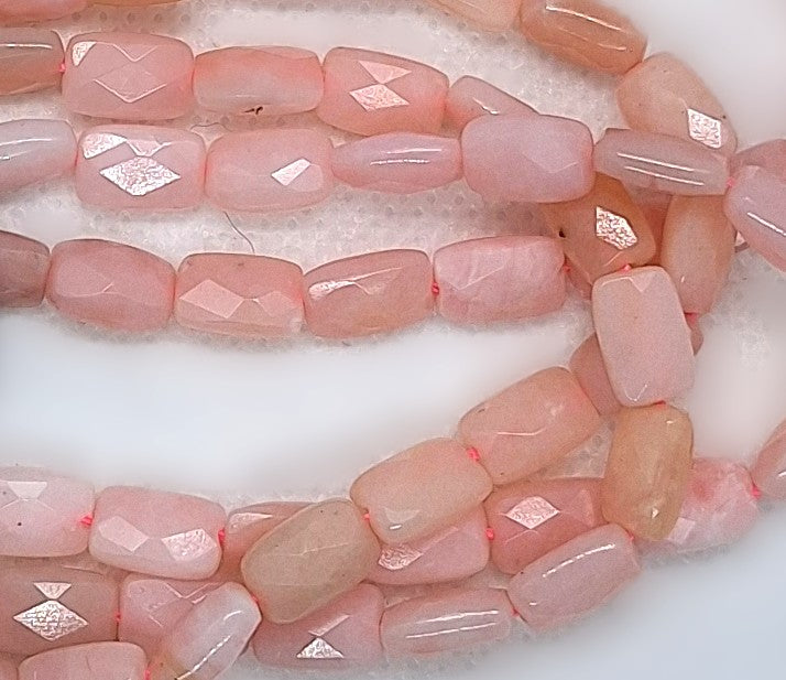 9x6mm Pink Opal Faceted Rectangle Gemstone Beads 16-Inch Strand